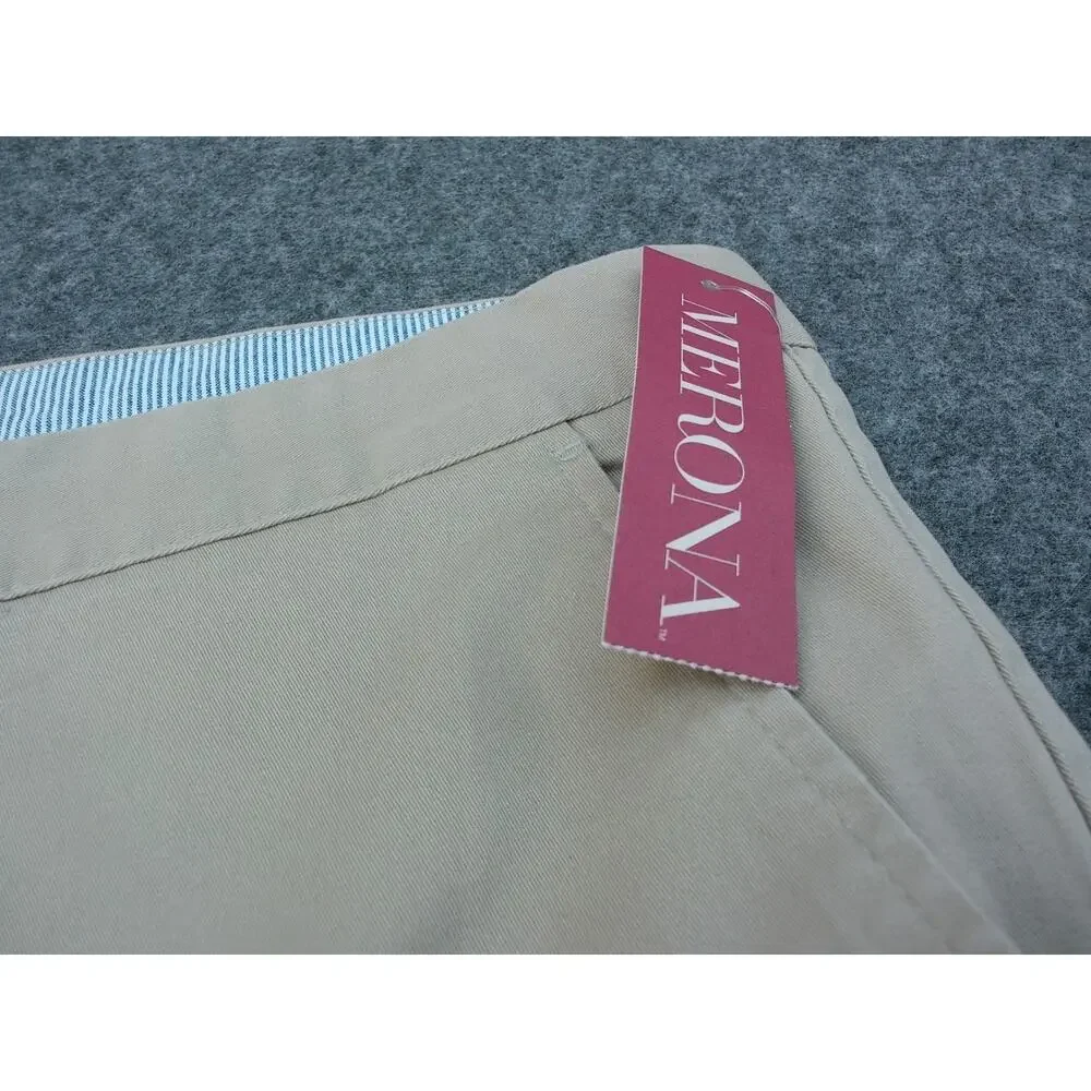 Men's Size 38 Flat Front Stretch Shorts Beige 98% Cotton Classic Preppy Y2K New